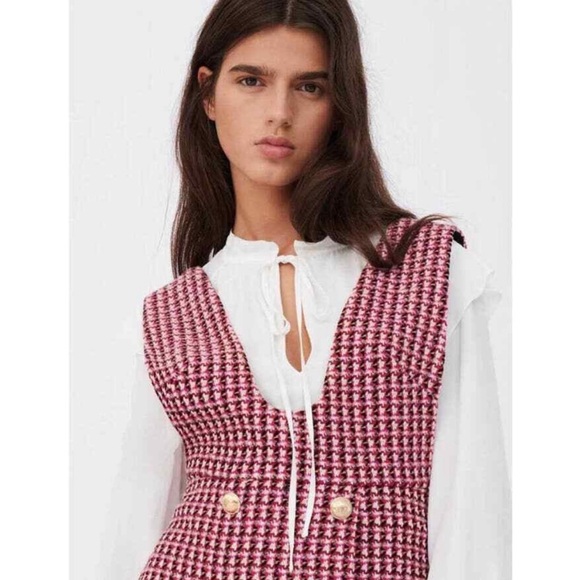 Maje Russi Trompe-l'ail Woven Tweed Mini Pinafore Dress FR 36 / US Small - Picture 3 of 12